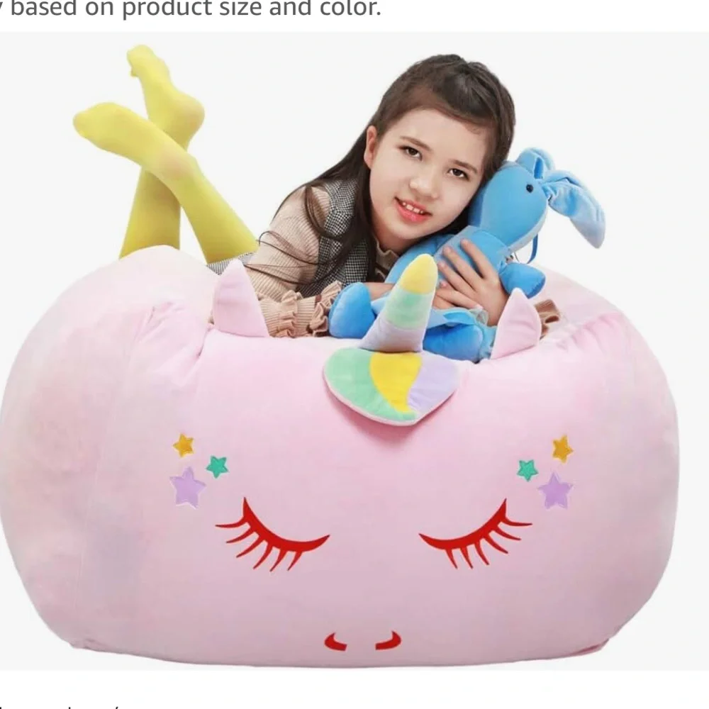 Pink Unicorn stuffed animal storage beanbag chair pink new organization cover